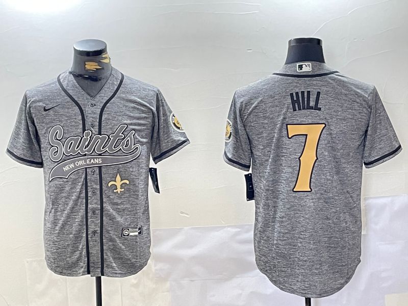 Men New Orleans Saints 7 Hill Grey Joint Name 2024 Nike Limited NFL Jersey style 3